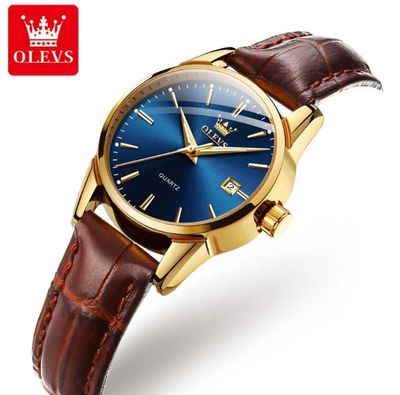 OLEVS 6898 Ladies Belt Watch- Blue Dial- Golden Bezel- Leather Color Belt- TF Code OL656BF_img_1