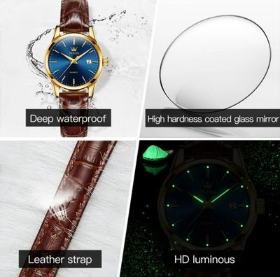 OLEVS 6898 Ladies Belt Watch- Blue Dial- Golden Bezel- Leather Color Belt- TF Code OL656BF_img_4