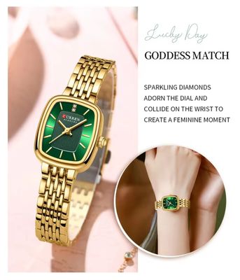 Curren 9093 Ladies Chain Watch- Green Dial- Golden Bezel- Golden Chain- TF Code CR891CF_img_2