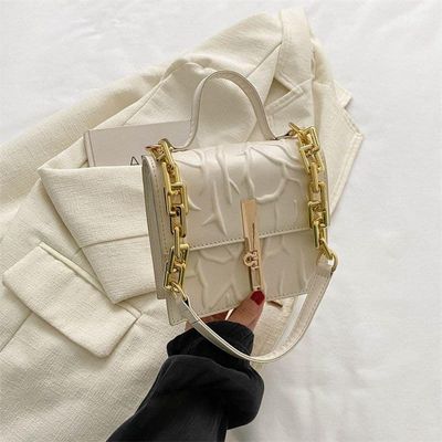Women’s Fashion Flap Lock Square Chain Shoulder Bag – Elegant Crocodile Pattern Tote Bag | Plain Color Flip Cover Design_img_9