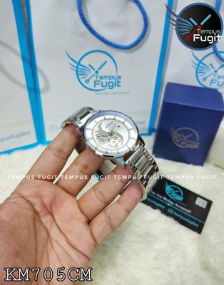 Keep Moving 1613 Gents Chain Watch- Silver Dial with Half Ornamental Machine View- Silver Bezel- Silver Chain- TF Code KM705CM_img_1