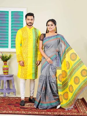 এক্সক্লুসিভ ধুপিয়ান সিল্ক শাড়ি & পাঞ্জাবি কাপল ড্রেস_img_6