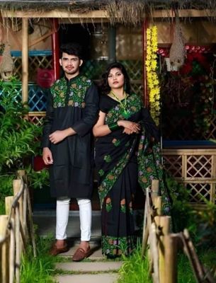 এক্সক্লুসিভ ধুপিয়ান সিল্ক শাড়ি & পাঞ্জাবি কাপল ড্রেস_img_12