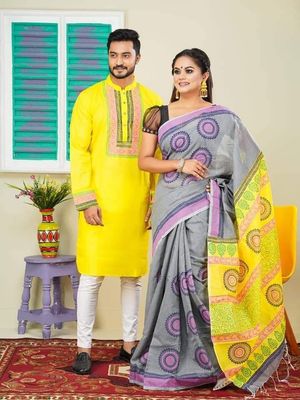 এক্সক্লুসিভ ধুপিয়ান সিল্ক শাড়ি & পাঞ্জাবি কাপল ড্রেস_img_0