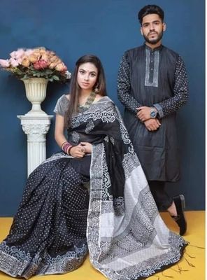 এক্সক্লুসিভ ধুপিয়ান সিল্ক শাড়ি & পাঞ্জাবি কাপল ড্রেস_img_1