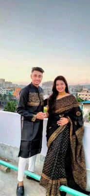 এক্সক্লুসিভ ধুপিয়ান সিল্ক শাড়ি & পাঞ্জাবি কাপল ড্রেস_img_2