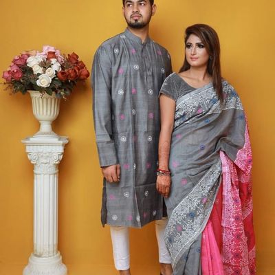 এক্সক্লুসিভ ধুপিয়ান সিল্ক শাড়ি & পাঞ্জাবি কাপল ড্রেস_img_4