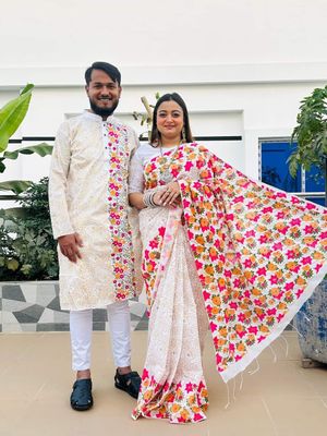 এক্সক্লুসিভ ধুপিয়ান সিল্ক শাড়ি & পাঞ্জাবি কাপল ড্রেস_img_5