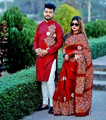 এক্সক্লুসিভ ধুপিয়ান সিল্ক শাড়ি & পাঞ্জাবি কাপল ড্রেস_img_6