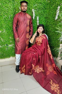 এক্সক্লুসিভ ধুপিয়ান সিল্ক শাড়ি & পাঞ্জাবি কাপল ড্রেস_img_9