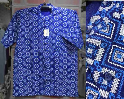 Elegant Royal Blue Printed Half Shirt- Premium Quality Traditional Wear_img_2