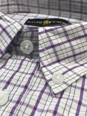 Men Casual Full Shirt Violet - White Checkered Cotton | Formal & Casual | Palli_img_4