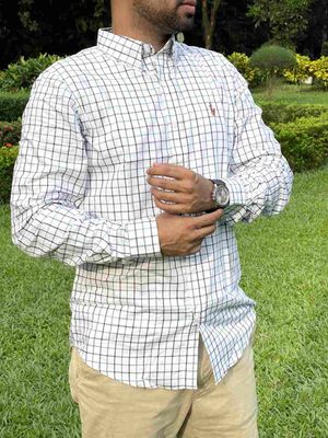 Men Casual Full Shirt White - Green - Black Checkered Cotton | Casual & Formal_img_1