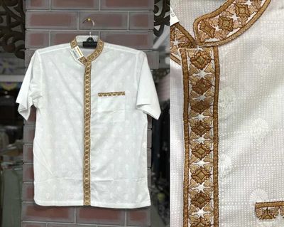 Elegant White Fotua with Brown Embroidery - Premium Quality Traditional Wear_img_0