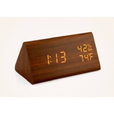 Triangle Wooden Style Digital LED Clock-Dark Wood Color_img_1