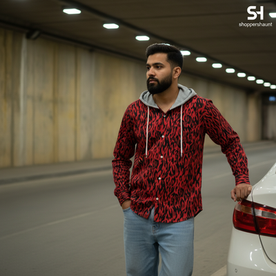 Premium Gabadine fabric print hooded shirt for winter_img_1