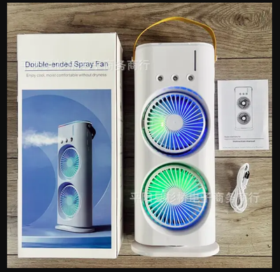 3 in 1 Double Head Led Light Water Spray Portable Ice Mist Cooling Fan_img_0