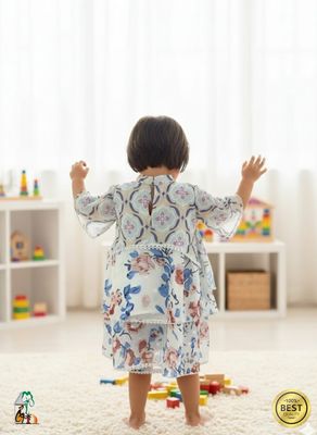 Baby Girl Eid Dress - Green & Gold Embroidered Frock - Palli পল্লী_img_2