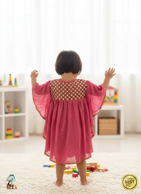 Baby Girl Eid Dress - Green & Gold Embroidered Frock - Palli পল্লী_img_0