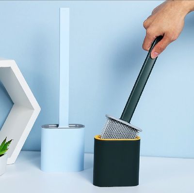 toilet cleaning brush Water leak proof with silicone base toilet flat head flexible soft with quick drying holder set - Minimalistic Sophistication Original Chinese Silicon commode brush_img_2