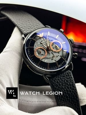 ARMANI OVAL GLASS BLACK CASE BLACK DIAL BLACK BELT ROSE GOLD DIGITS_img_1