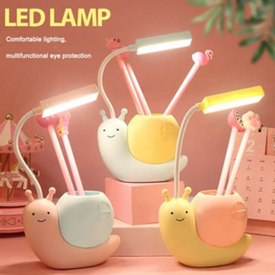 USB Rechargeable Study Desk Lamp with Night Light & Pen Holder – Cute Snail Design for Kids & Adults_img_0
