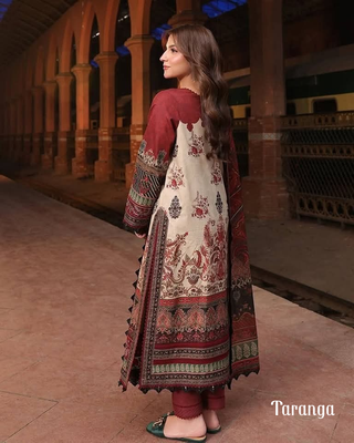 Digital Print Three Piece – Dubai Silk Top with Cotton Salwar & Printed Orna_img_1