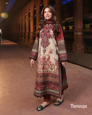 Digital Print Three Piece – Dubai Silk Top with Cotton Salwar & Printed Orna_img_3