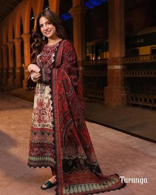 Digital Print Three Piece – Dubai Silk Top with Cotton Salwar & Printed Orna_img_2