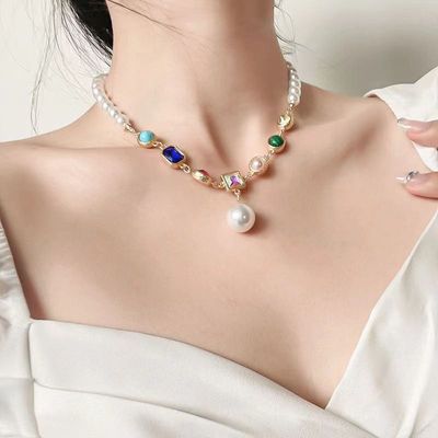 Six Real Stone One Big Pearl Necklace_img_0