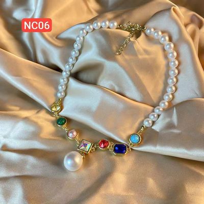 Six Real Stone One Big Pearl Necklace_img_1