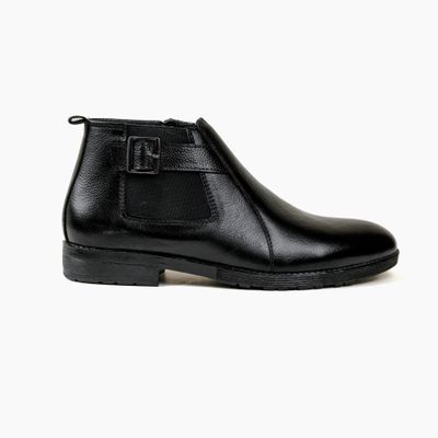 Classic Buckle Black Leather Chelse Boot_img_0