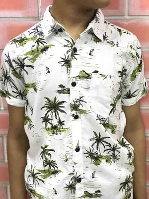 Summer Hawaiian Shirt for Boys | White Blue Cream Color_img_3