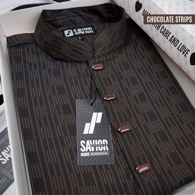 Chocolate Stripe Premium Panjabi – Elegant Festive Wear_img_3