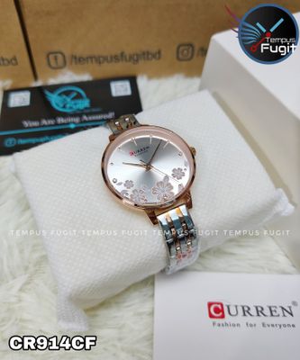Curren 9068 Ladies Chain Watch- Creamy Silver Floral Dial- Rose Golden Bezel- Rose Golden+Silver Chain- TF Code CR914CF_img_6
