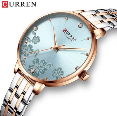 Curren 9068 Ladies Chain Watch- Floral Sea Blue Dial- Rose Golden Bezel- Rose Golden+Silver Chain- TF Code CR899CF_img_3