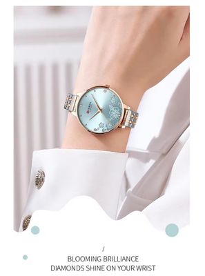 Curren 9068 Ladies Chain Watch- Floral Sea Blue Dial- Rose Golden Bezel- Rose Golden+Silver Chain- TF Code CR899CF_img_4