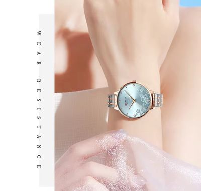 Curren 9068 Ladies Chain Watch- Floral Sea Blue Dial- Rose Golden Bezel- Rose Golden+Silver Chain- TF Code CR899CF_img_5