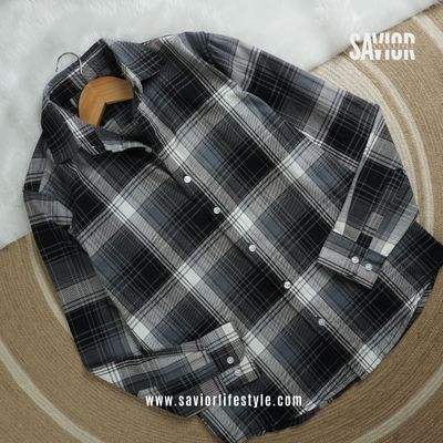 Stone Black - Full Sleeve Pocket Less Check Shirt_img_3