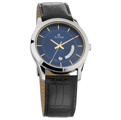 Titan NS1823SL01 Gents Belt Watch- Blue Dial- Silver Bezel- Black Belt- TF Code TT776BM_img_1