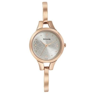 Sonata NR8151WM04 Ladies Chain Watch- Silver Dial- Rose Golden Bezel- Rose Golden Chain- TF Code SNT697CF_img_0
