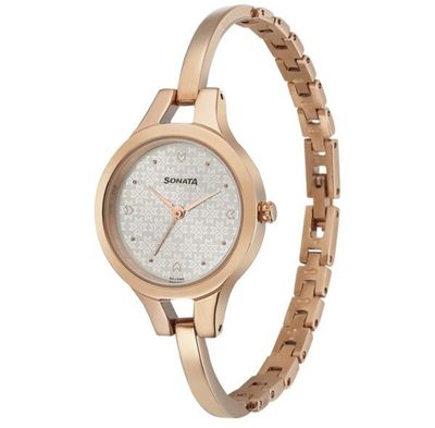 Sonata NR8151WM04 Ladies Chain Watch- Silver Dial- Rose Golden Bezel- Rose Golden Chain- TF Code SNT697CF_img_1