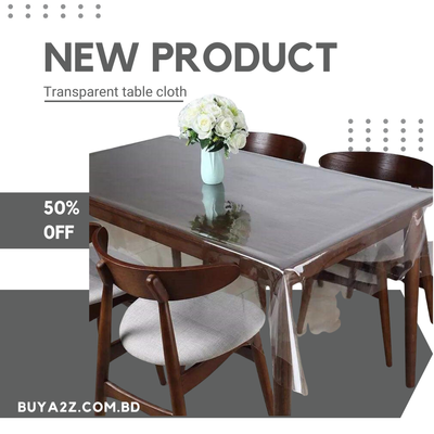 PVC 1.6mm Transparent Clear Dining Table Cover mat / Cloth Waterproof Protector - For 6 Chair ( 7 fit by 4.7 fit )_img_1