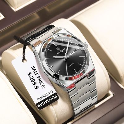 POEDAGAR 930 Men's New Luxury Luminous Date Week Stainless Steel Quartz Watch For Men_img_0