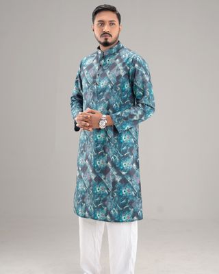 Ajwah's Premium Regal Blue Print Panjabi_img_1
