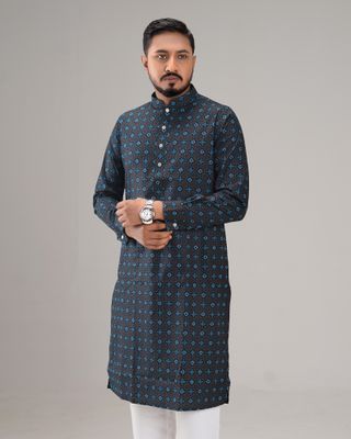 Men's Blue Patterned Panjabi_img_1