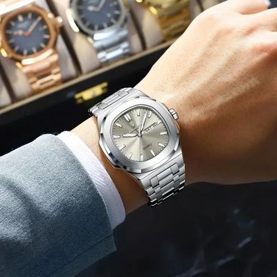 POEDAGAR 853 Luxury Homage Military Man Watch Square Waterproof Luminous Date Week Men Watch Stainless Steel Quartz Men’s Watches Reloj+box_img_1