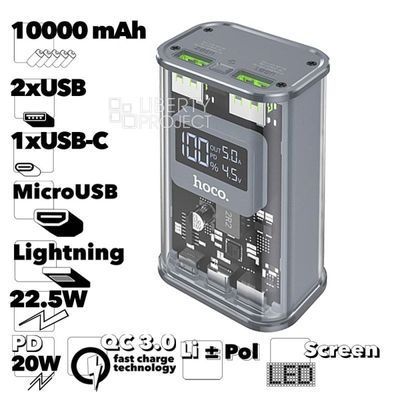 Hoco J105 22.5W Crystal Fast Charging Power Bank 10000 mAh – Gray Color_img_3
