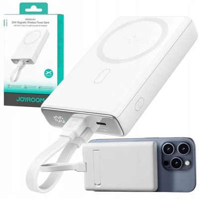 Joyroom JR-PBM01 20W Magnetic Wireless Power Bank With Built-In Cable & Kickstand 10000mAh-Black & White Color_img_0