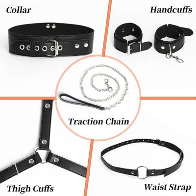 Restraint Set BDSM Bondage Handcuffs & Ankle Cuffs Slave On The Bed Open Leg Flirt Sex Toys For Women Couples Erotic No Vibrator_img_4